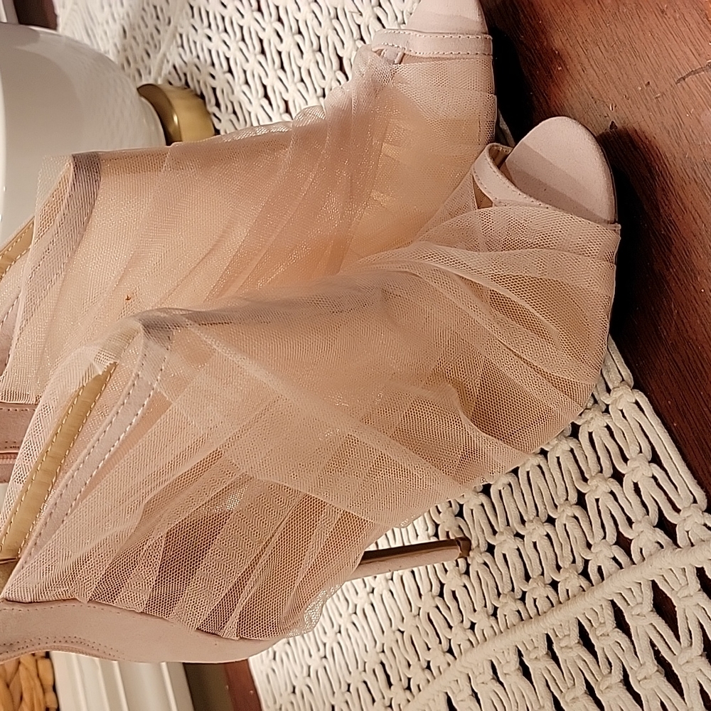 Wild diva nude beige mesh peep toe with suede backing